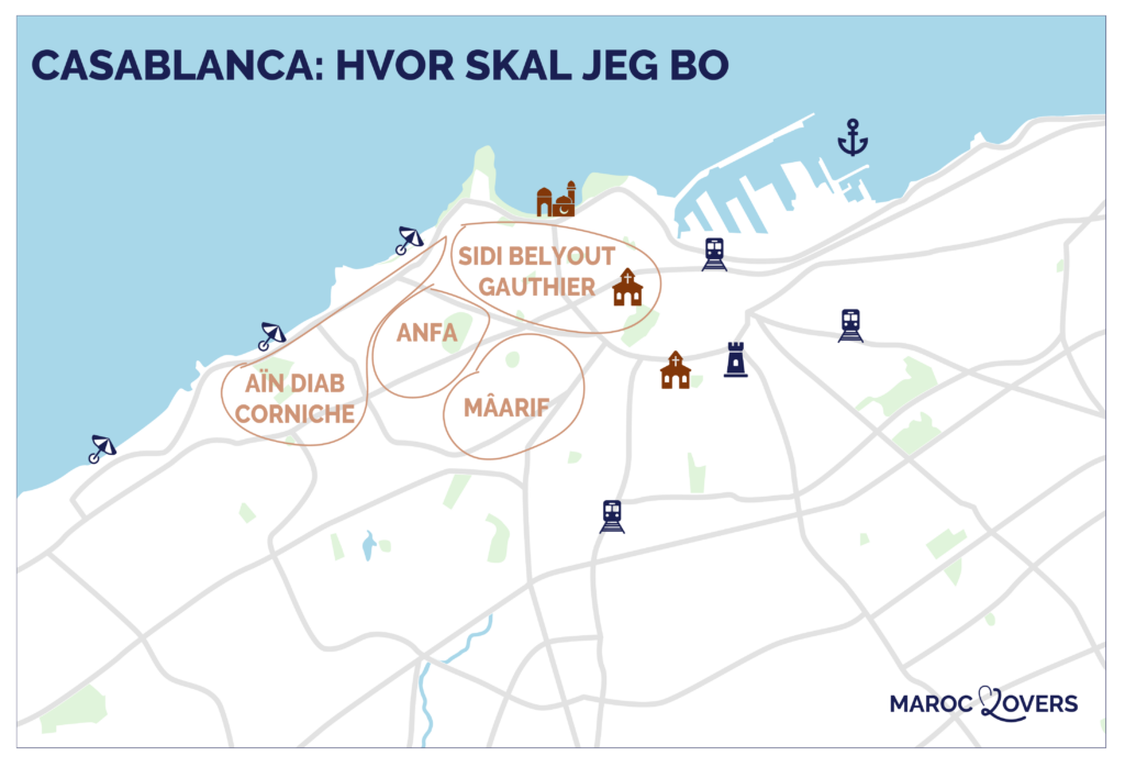 kort over de bedste steder at bo i casablanca