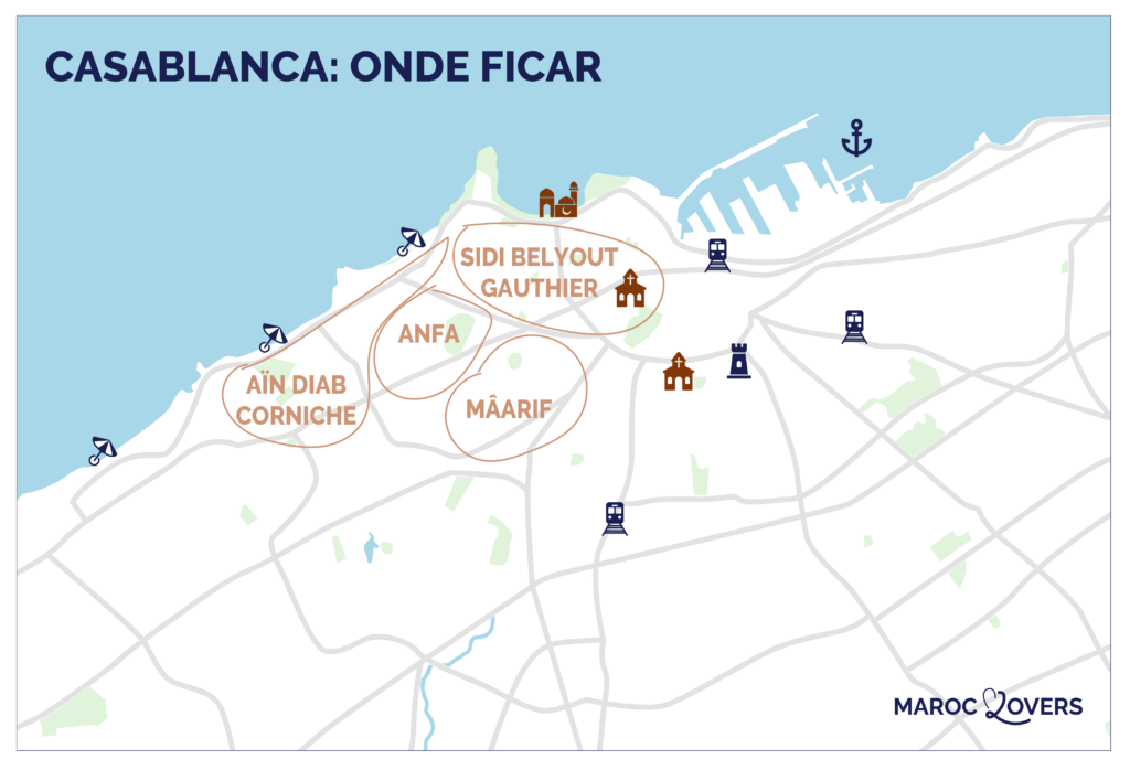 mapa dos melhores sítios para ficar em casablanca