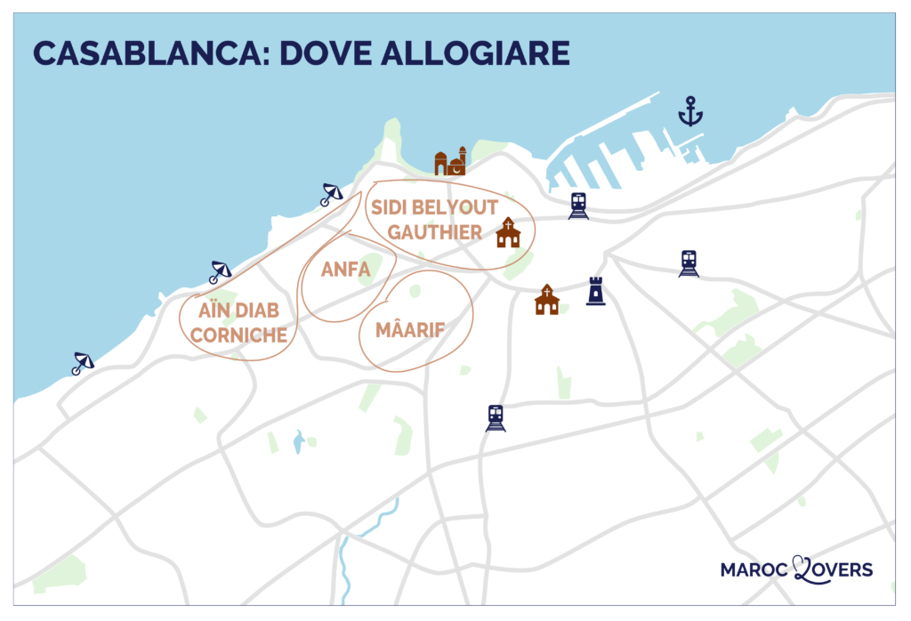 mappa dei migliori luoghi di soggiorno a casablanca