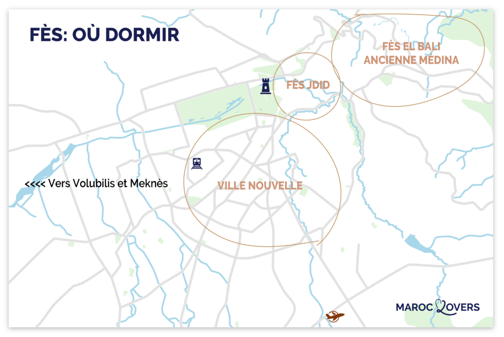 Carte des meilleurs quartiers où séjourner à Fès