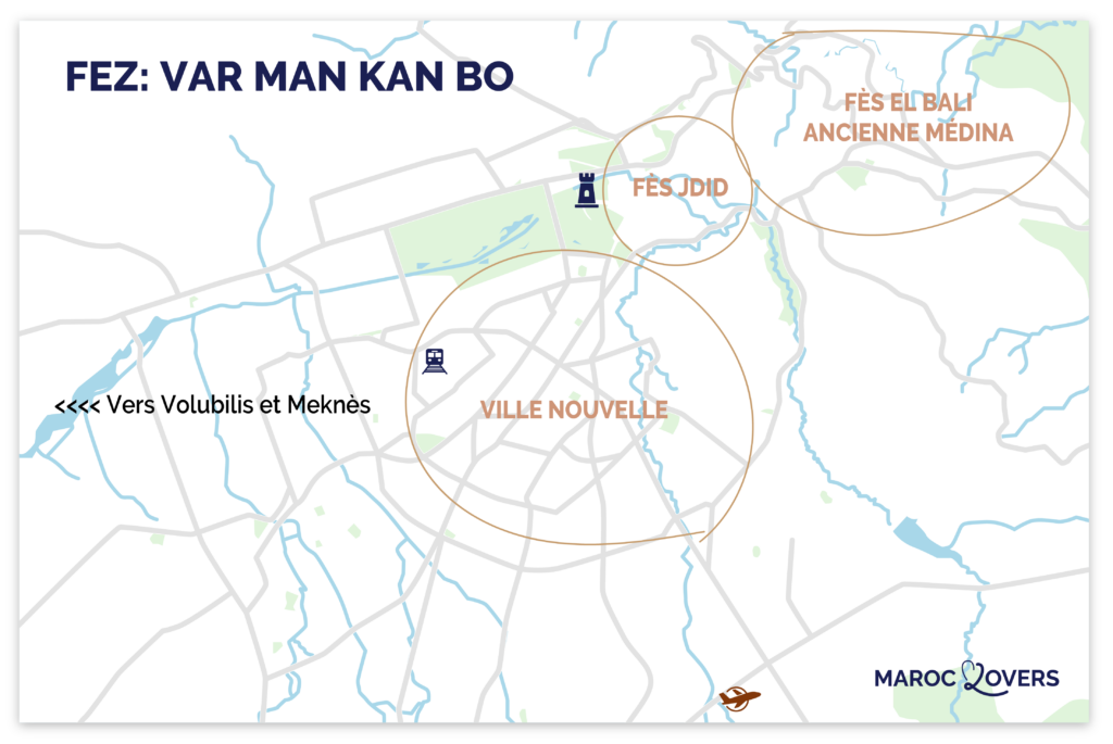 Karta över de bästa ställena att bo på i Fez