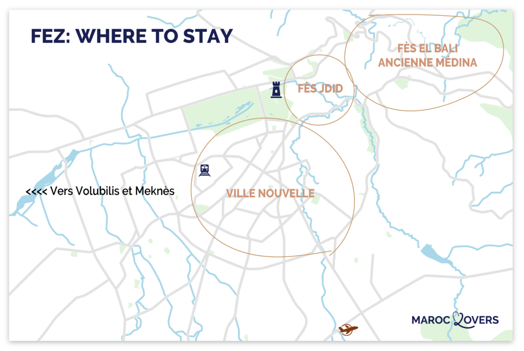 Map of the best areas to stay in Fez