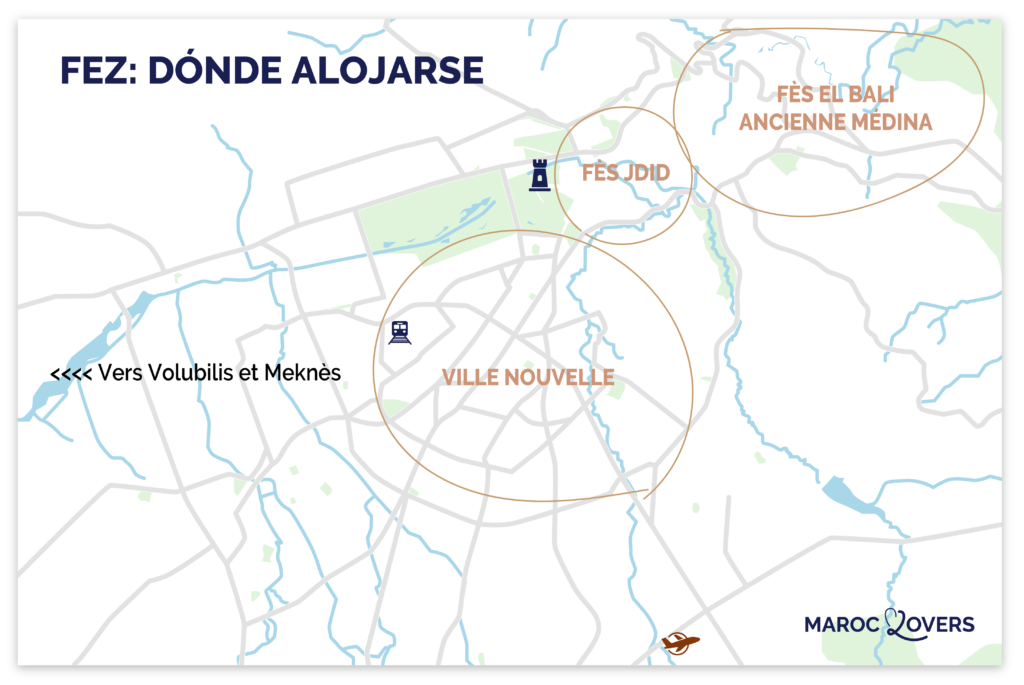 Mapa de las mejores zonas para alojarse en Fez
