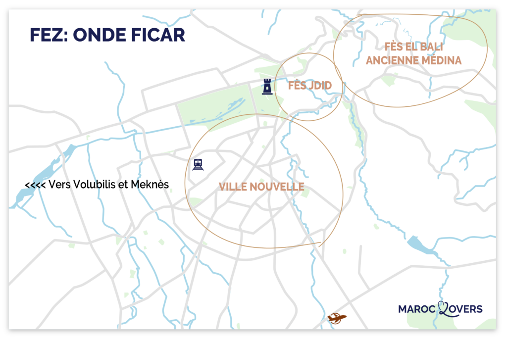 Mapa das melhores zonas para ficar em Fez