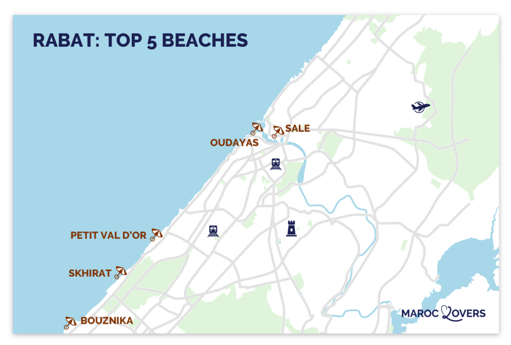 TOP 5 map of Rabat's best beaches