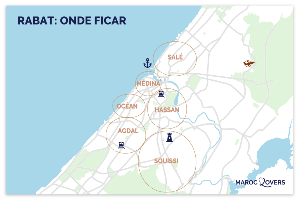 Mapa das melhores zonas para ficar em Rabat