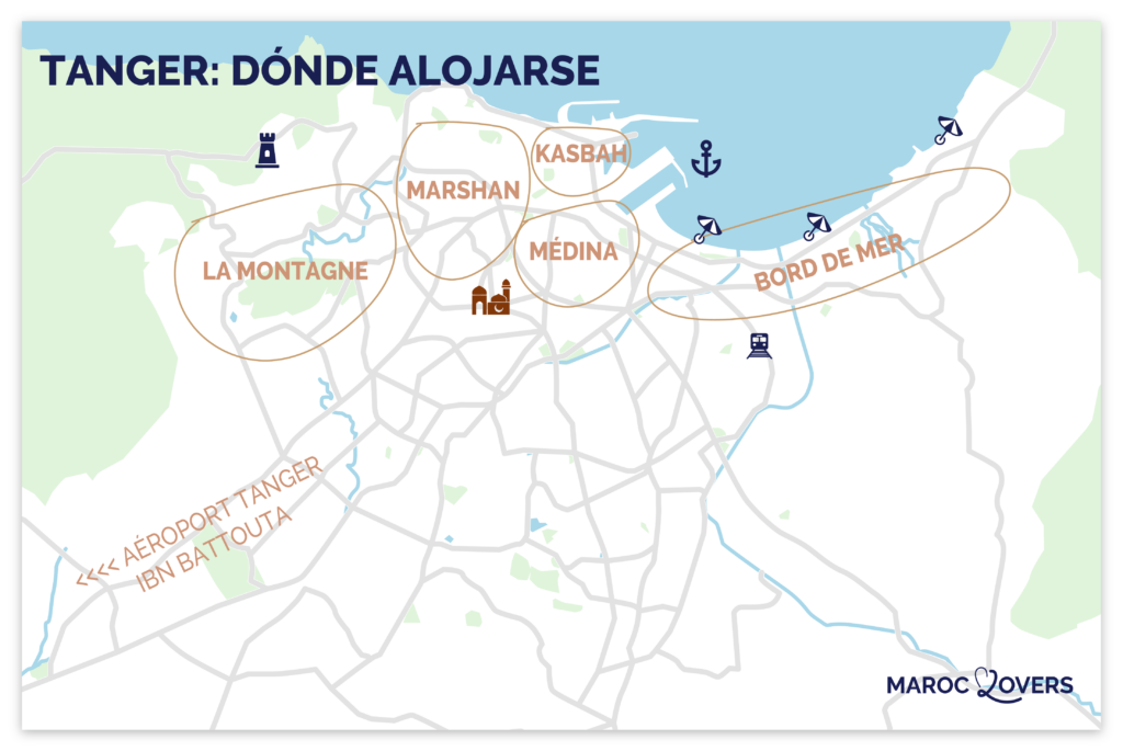 mapa de las mejores zonas para alojarse en tanger