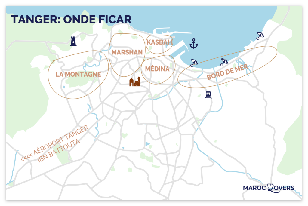 mapa das melhores zonas para ficar em tanger