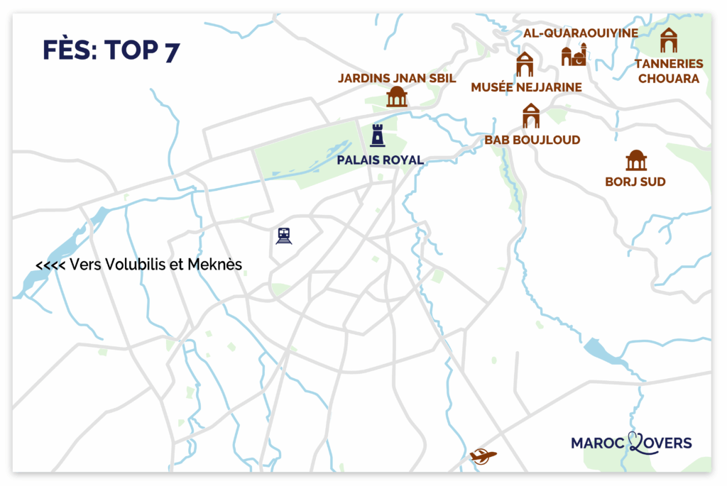 Mapa de las mejores atracciones de Fez