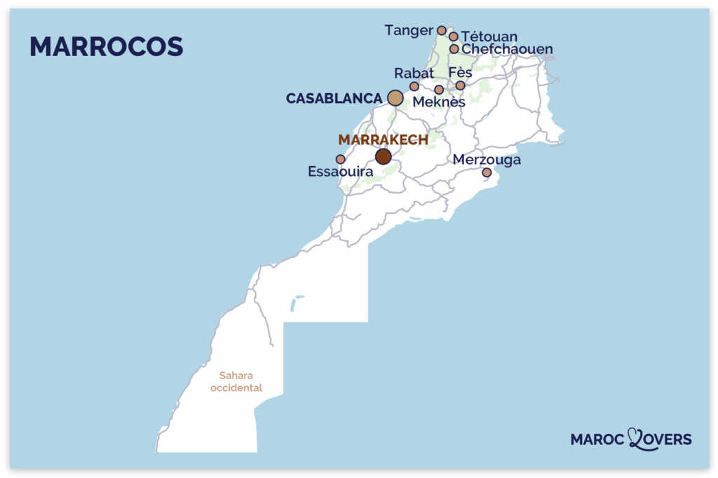 Mapa de como chegar a Marraquexe