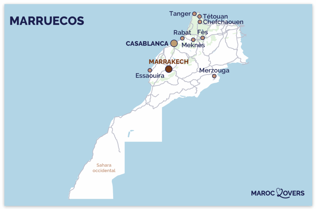 Mapa de cómo llegar a Marrakech