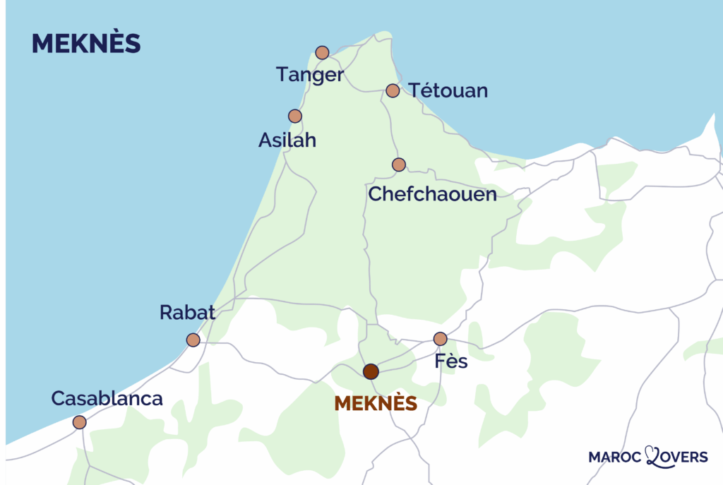 Mapa de Meknes en el norte de Marruecos