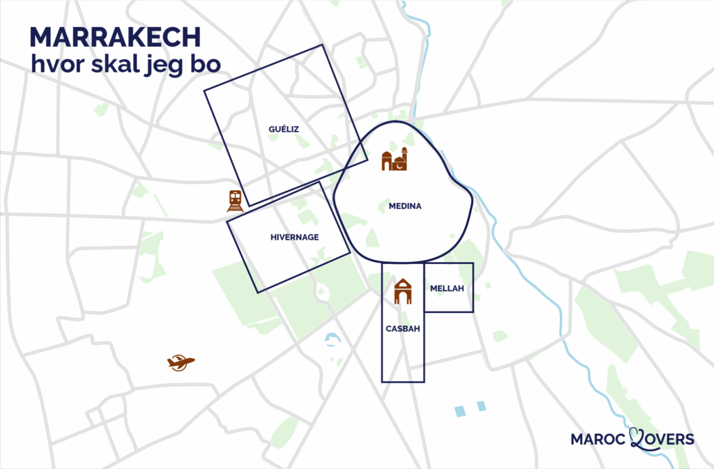 kort over de bedste steder at bo i Marrakech