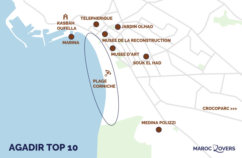carte attractions Agadir