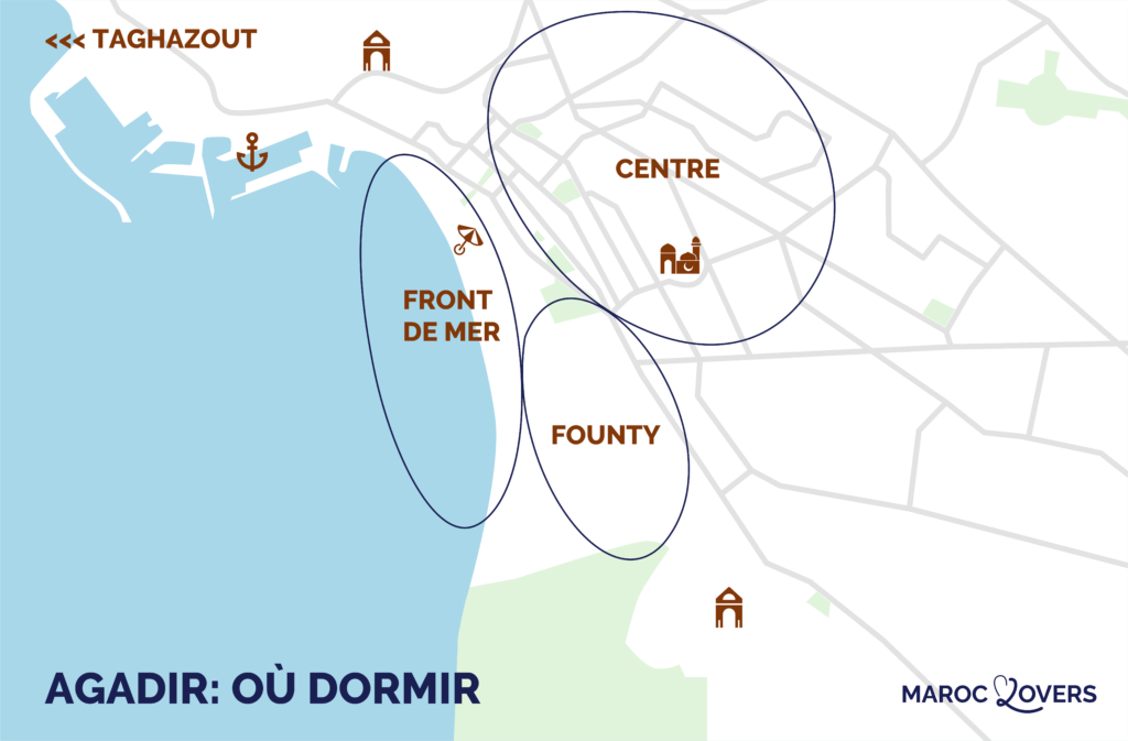 carte meilleurs quartiers agadir ou sejourner
