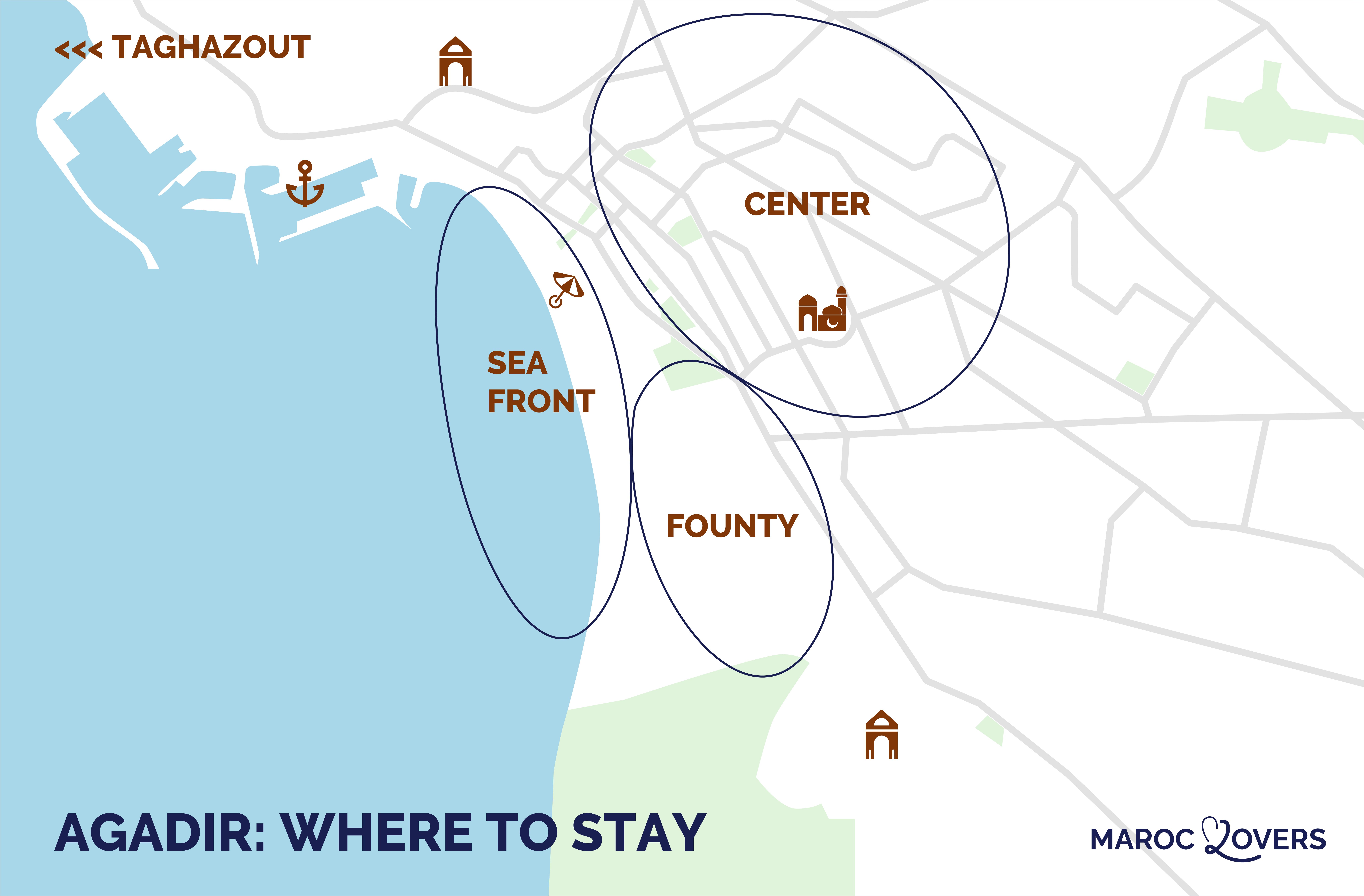 best places to stay in agadir map