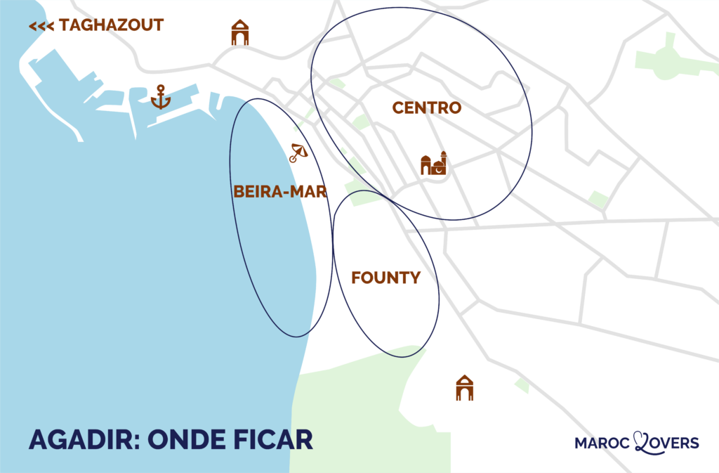 mapa das melhores zonas para ficar em agadir