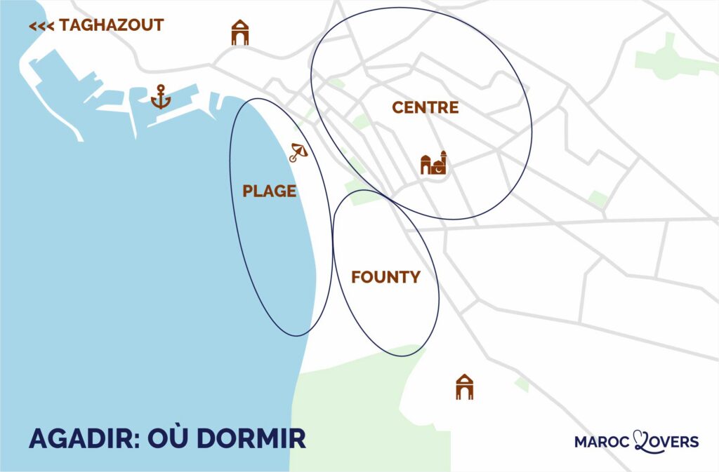 carte meilleurs quartiers agadir ou sejourner maroc