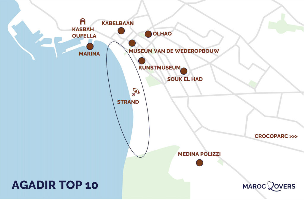 Agadir bezienswaardigheden kaart