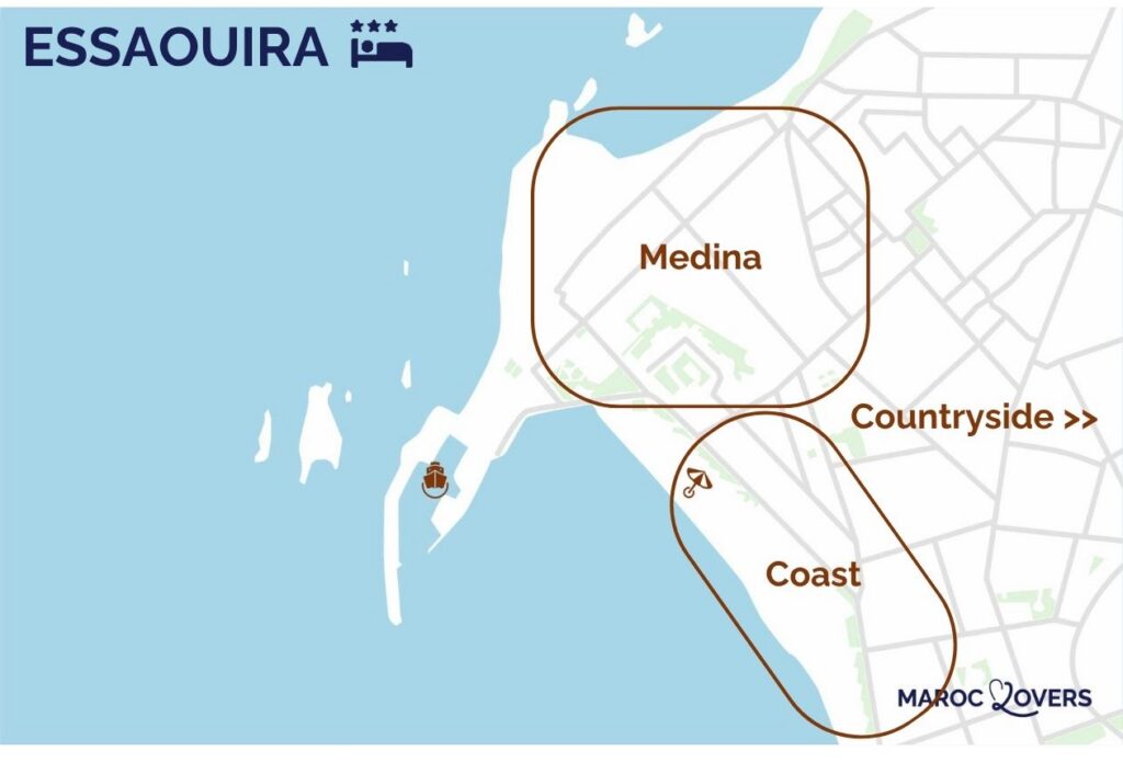 karta över de bästa ställena att bo på i essaouira