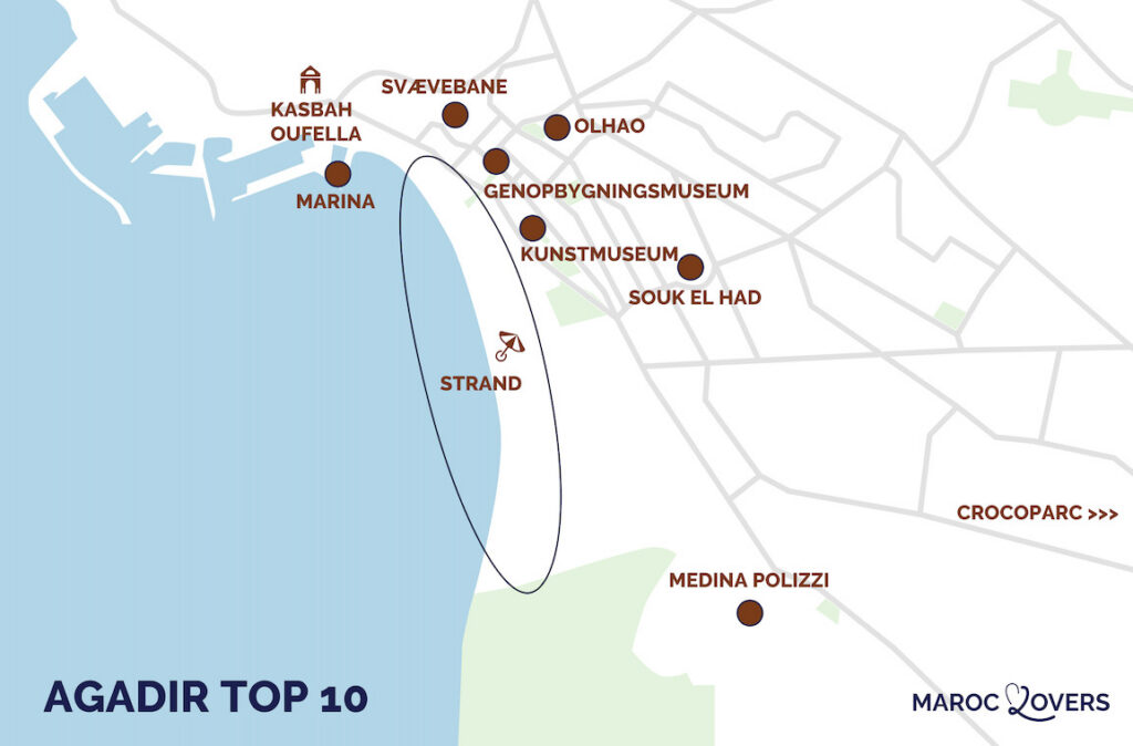 Agadir seværdigheder kort