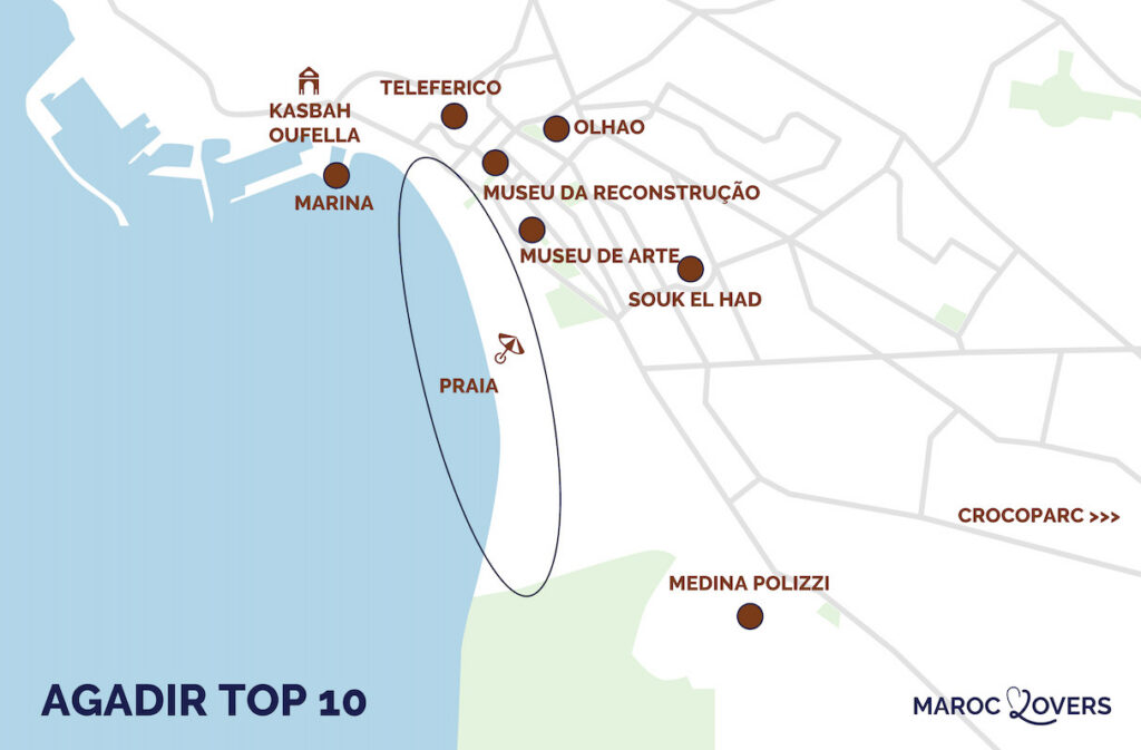 Mapa das atracções de Agadir