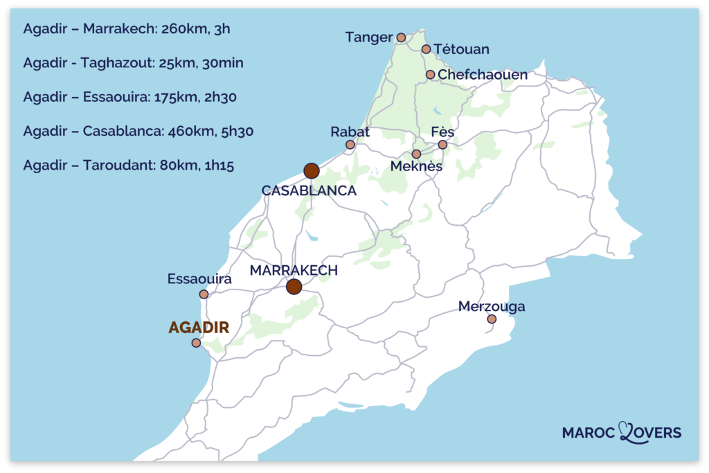 mapa de como chegar a agadir, Marrocos